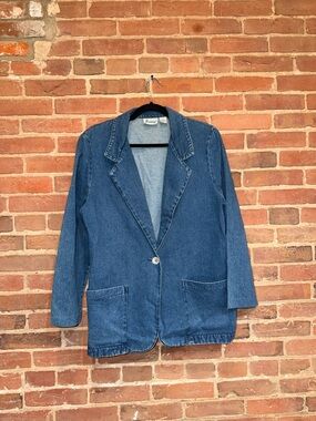 Anna Denim Single-Button Blazer Jacket - Blue